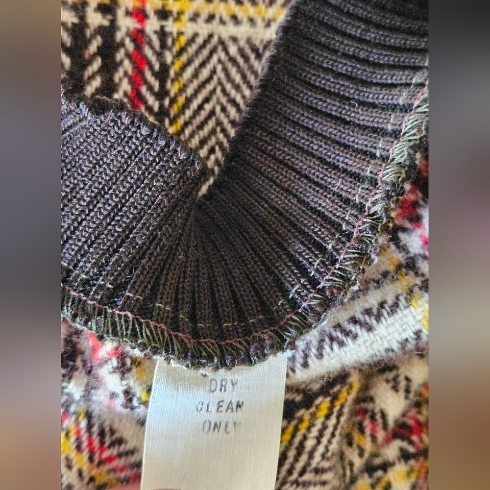 Vintage Brown Plaid Sweater Mini Dress Cinched Waist Pullover - Picture 7 of 8